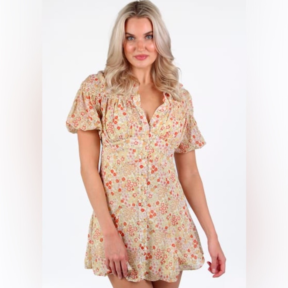 NWOT Free People Bonnie Floral Mini Dress Size Medium in Tea Combo Z529 - Picture 3 of 7